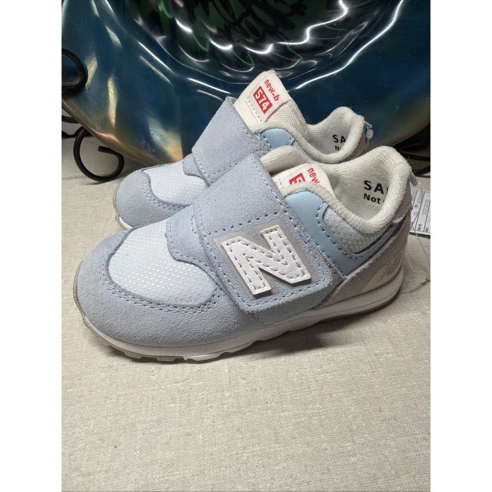 New Balance 574 Kids Hook & Loop Shoes Baby Blue Size 5 New B